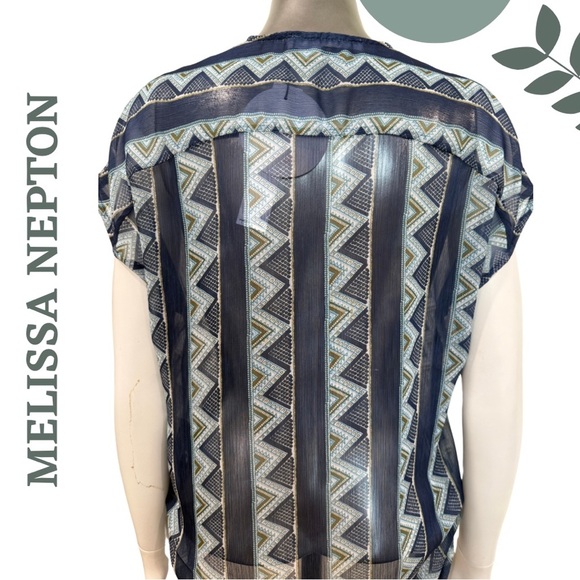 Boho Chic Ethnic Print Blouse by Melissa Nepton | Semi Sheer Short Sleeve | XS - Picture 5 of 7